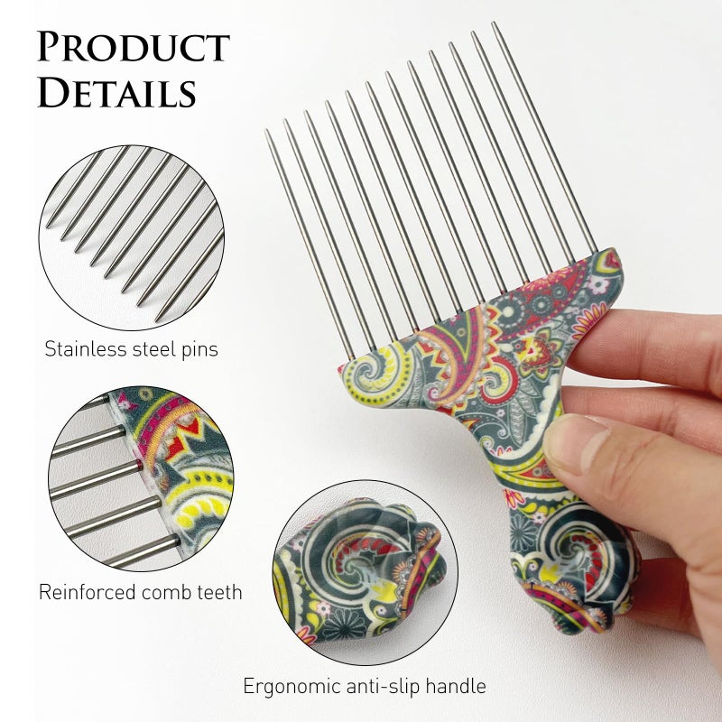 Zoolinn Stainless Steel Professional Hair Styling Pick Comb, Ideal for Afro and Curly Hair, Unisex Design - Image 3